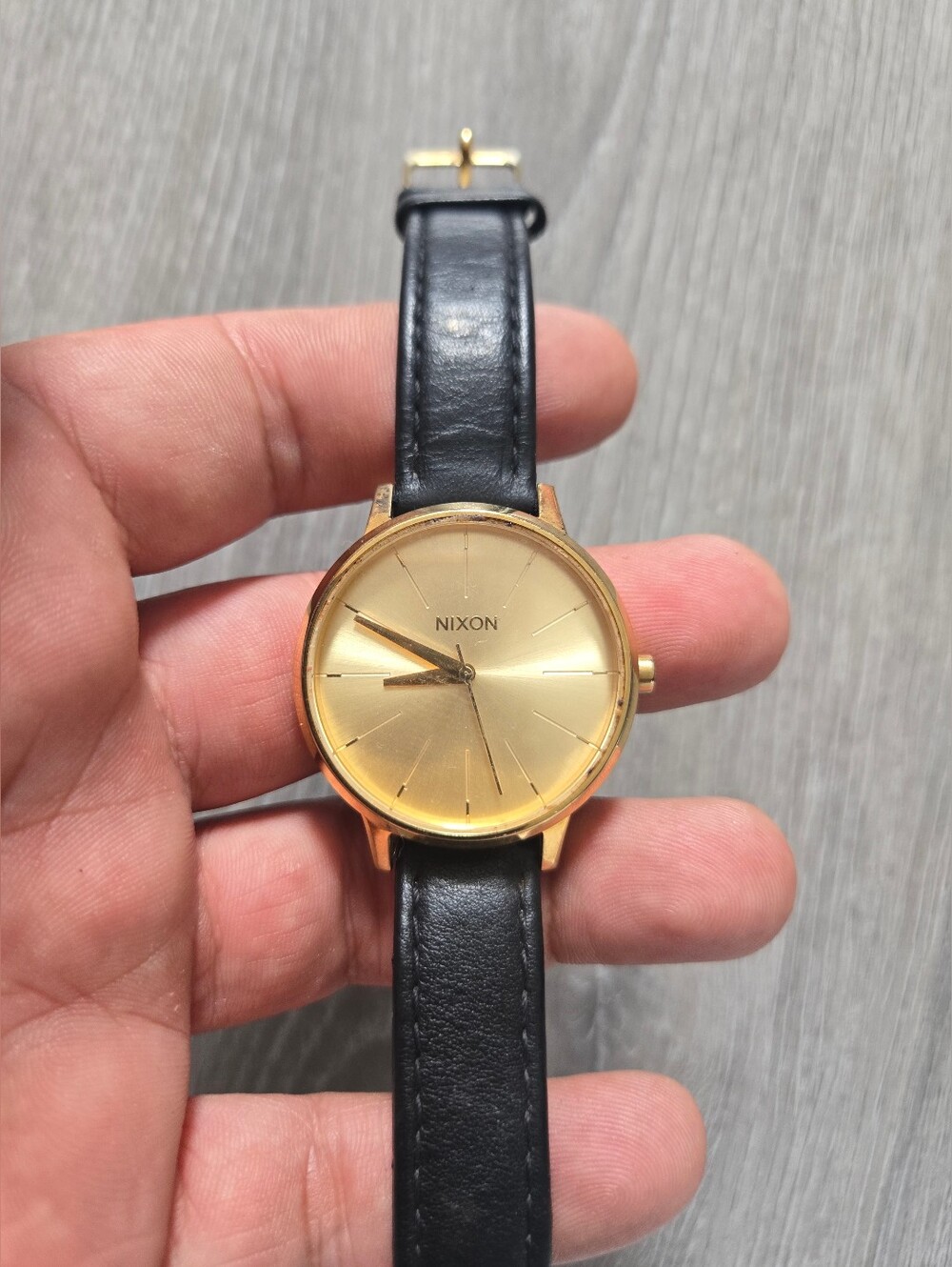Nixon Gold Dial with Black Leather Strap Unisex Watch